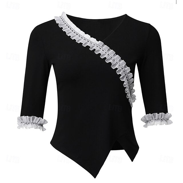 Latin Dance Top Pure Color Ruffle Splicing Women's