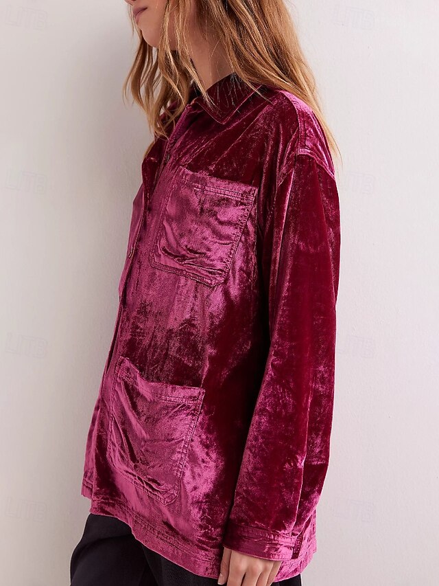 Women's Shirt Velvet Elegant Dressy Buttons Plain Vintage