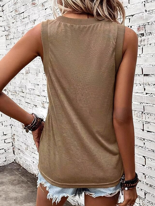 Women's Tank Top Sleeveless Shirt Tee Top Patchwork Solid