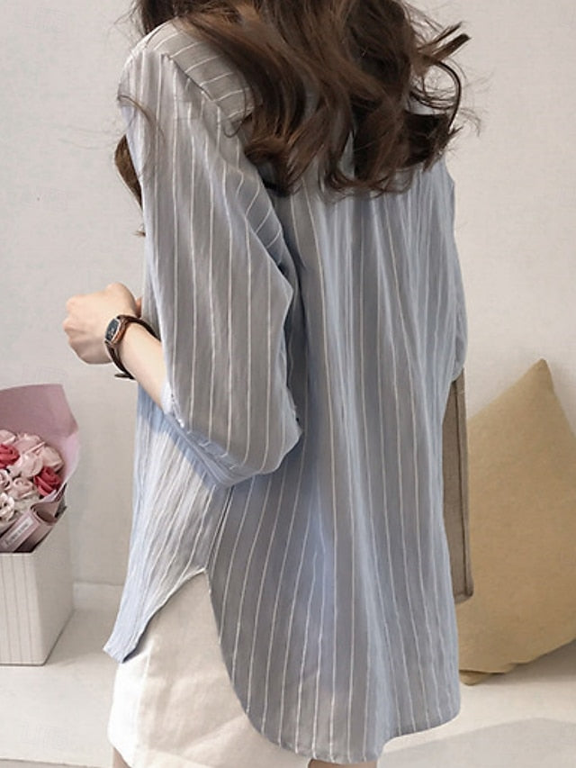 Women's Blouse Print Striped Stylish Casual 3/4 Length
