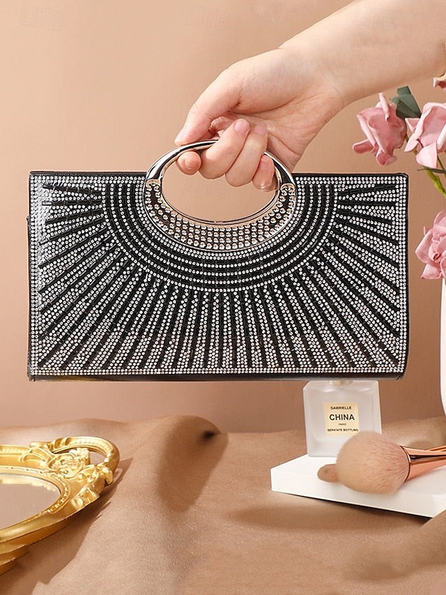 Gold Glamorous Round – Handle Evening with Crystal Clutch