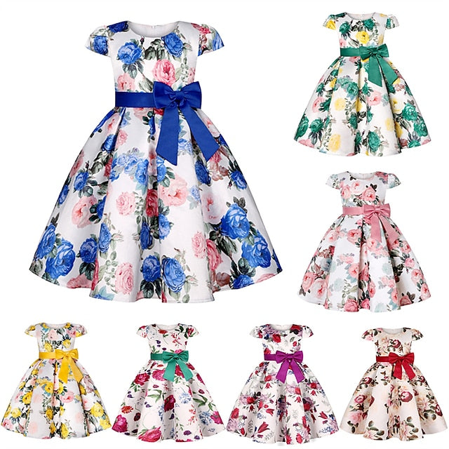 Short Flower Kids Floral Party Sleeve Dress Girls'