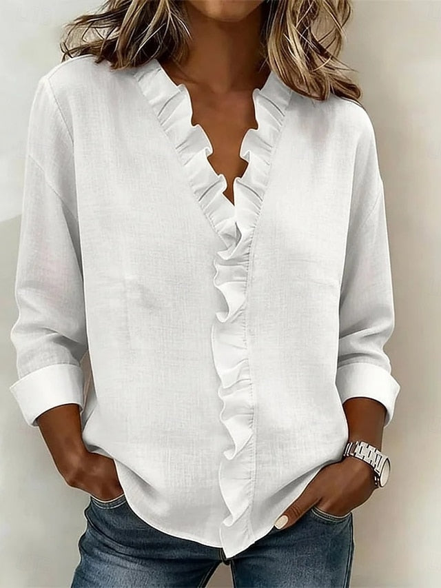 Women's Shirt Cotton Linen Shirts Blouse Plain Vintage