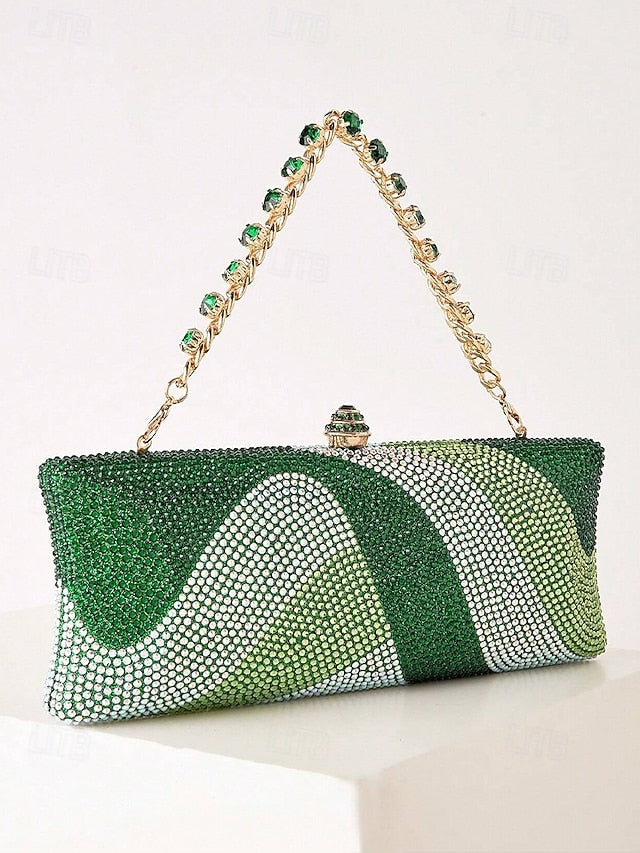 Women's Crystal Evening Chain Bag with Clutch Strap