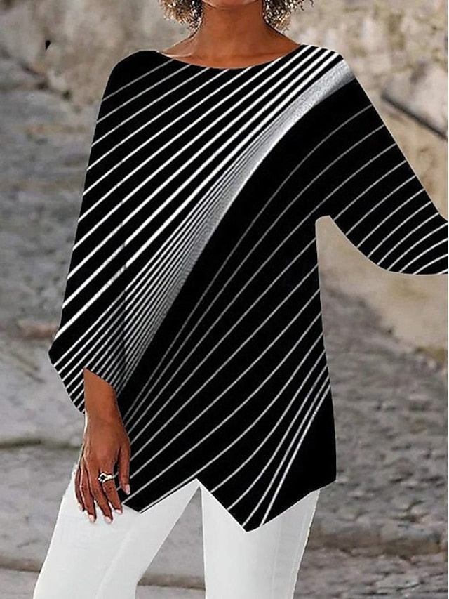 Women's Blouse Print Asymmetric Hem Striped Daily Stylish