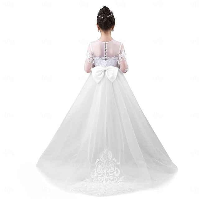 Solid Girls' Flower Party Color Long Kids Girl Dress