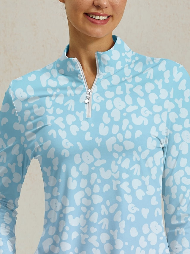 Women's Golf Polo Shirt Light Blue Long Sleeve Top Ladies