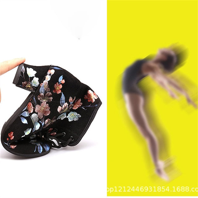 Black Low Floral Lace-up Comfortable Women Dance Shoes for –