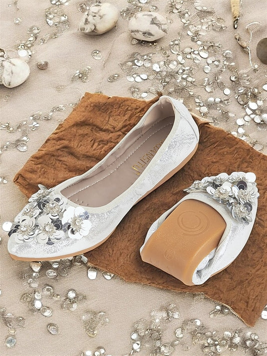 Foldable Women's Comfortable Embellished Flats Floral –