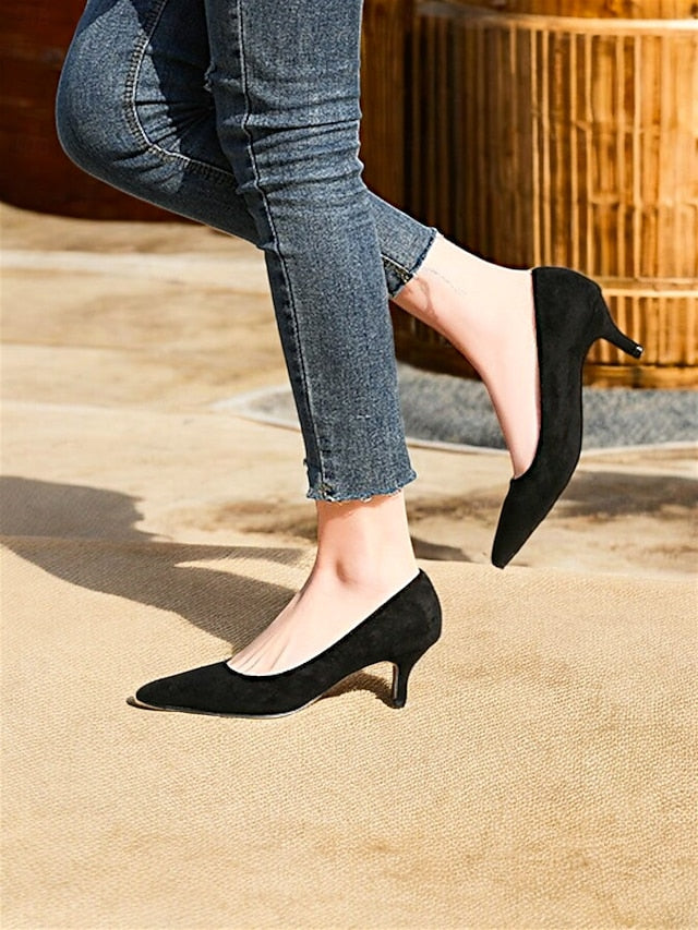 Women's Pointed-Toe Kitten Green Suede Pumps Emerald with
