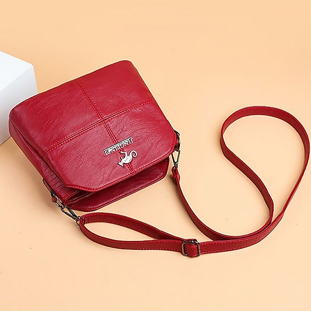 Leder Rot Kunstleder – Umhängetasche Damen Klein Minimalistisch