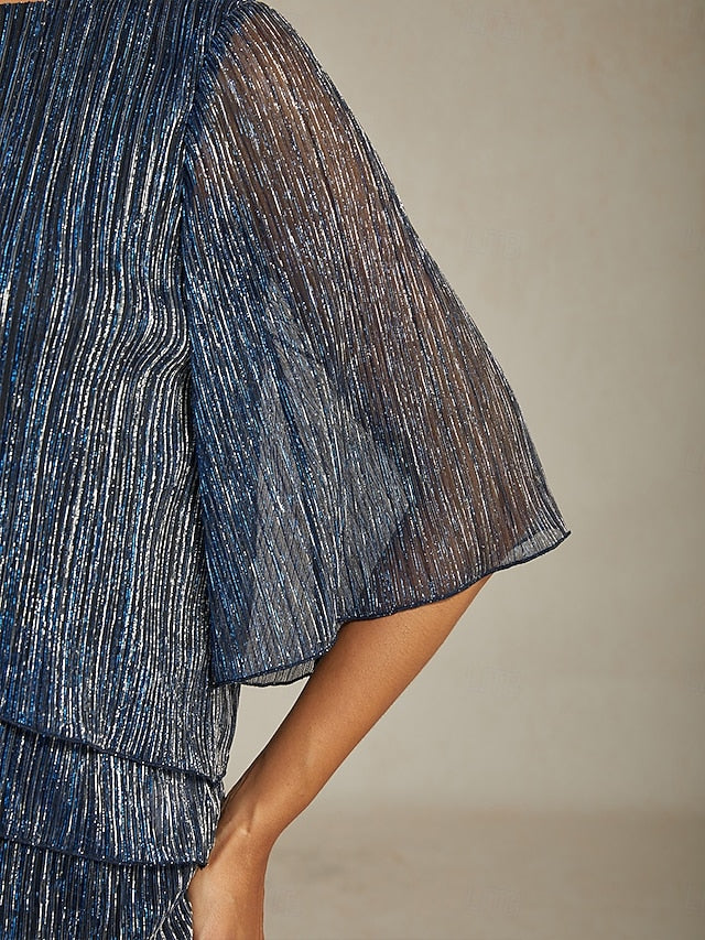 Women's Blouse Chiffon Tops Pleated Layered Metallic