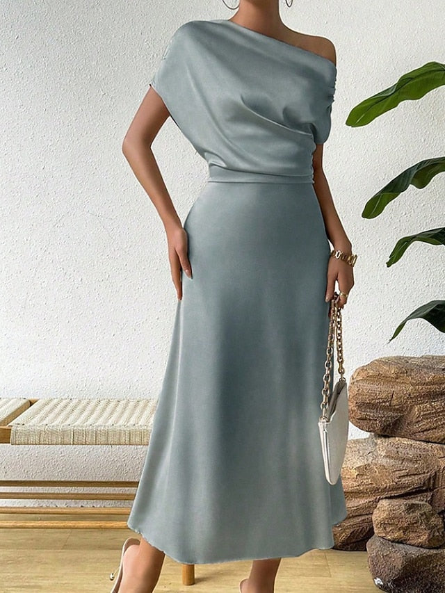 Women's Midi Dress Satin Dress Party Dress Cocktail Dress