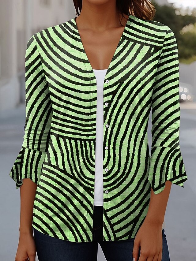 Women's T Shirt Ruffle Buttons Graphic Geometric Elegant