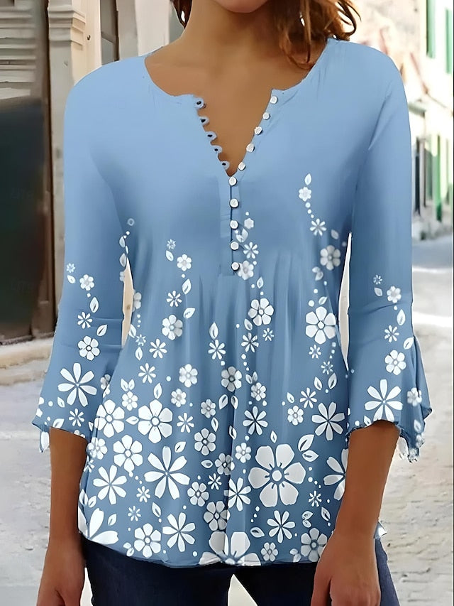 Women's T-Shirt  V Neck Ombre Floral Graphic Elegant