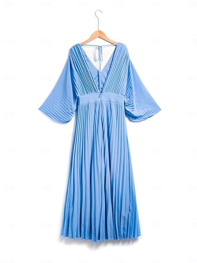 Women's Wedding Guest Dress Maxi Blue V-Neck Dolman Sleeve