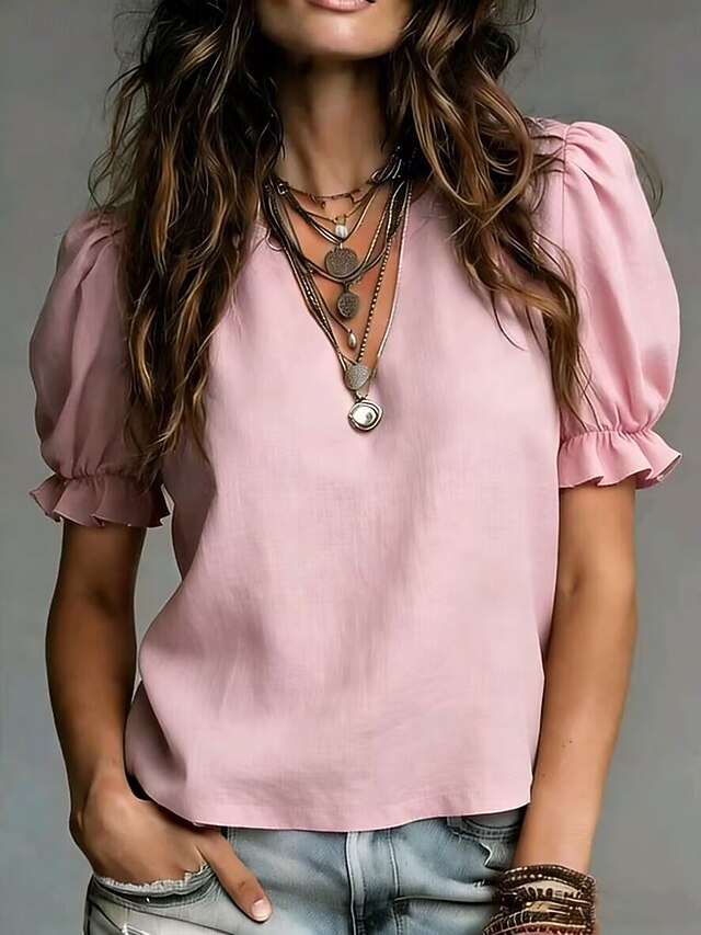 Women's Blouse Elegant Stylish Classic Short Sleeve Puff