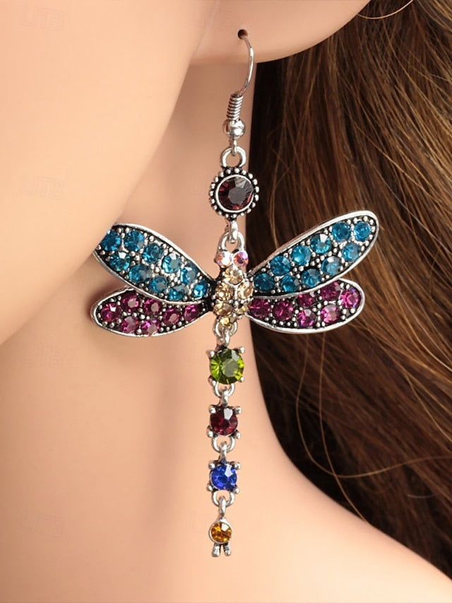 – Dragonfly Earrings Crystal Style Colorful Vintage