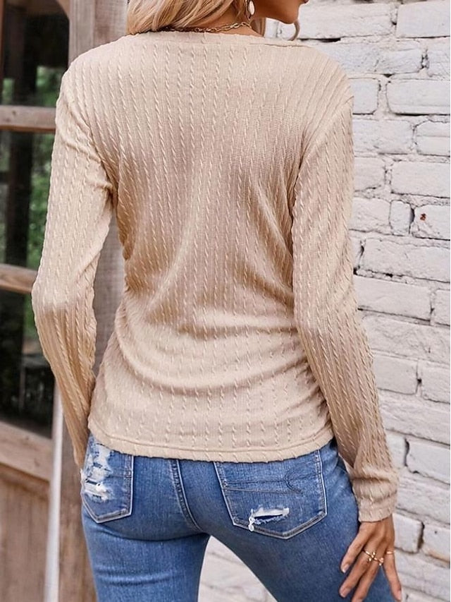 Women's T Shirt Casual Long Sleeve Regular Tops V Neck