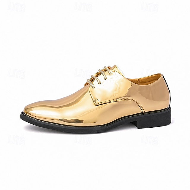 Patent Men Lace-Up – Sleek Shoes Shiny for Gold Leather