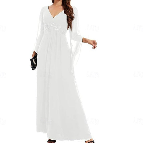 A-Line Dress Floor the Bride Mother V Neck Simple Elegant of