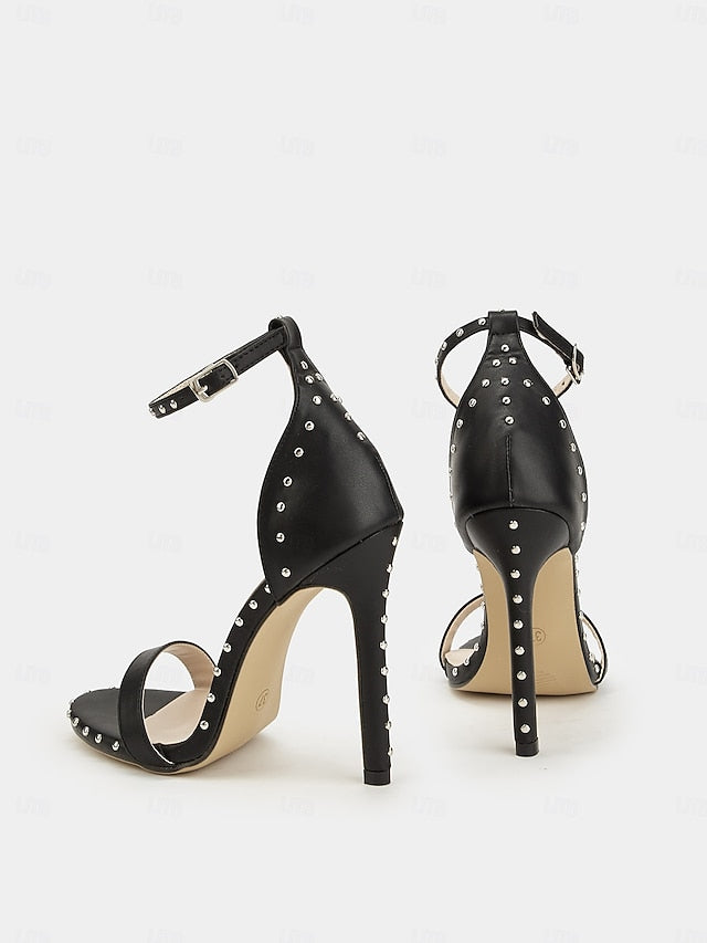 Embellishments Stud Sandals Black Stiletto with - Silver