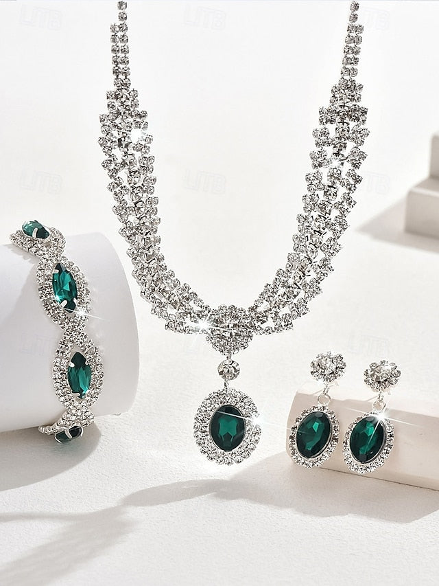 Crystal Necklace Set Jewelry Women Green – for Luxury Elegant