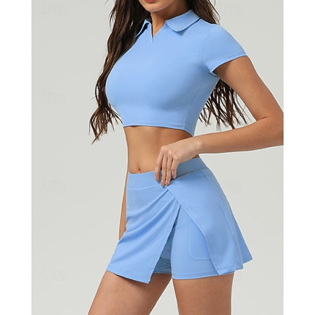Women's Solid Colored Tennis Top Short Sleeve Crop Top