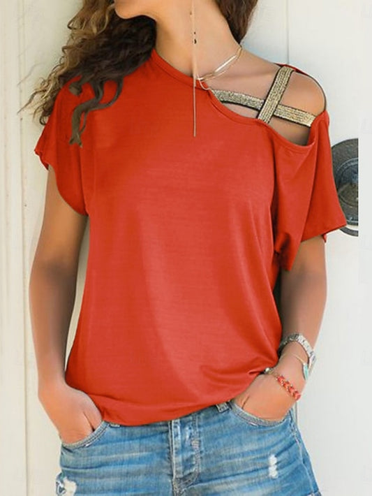 Women's Shirt Blouse Off The Shoulder Tops Patchwork Solid