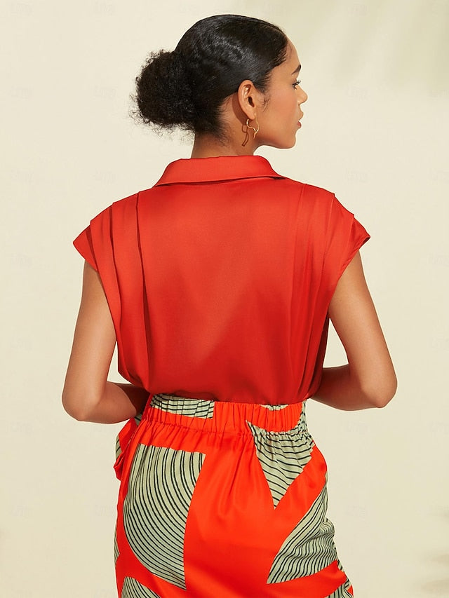 Women's Midi Skirt Green Color Block Elastic Waistband