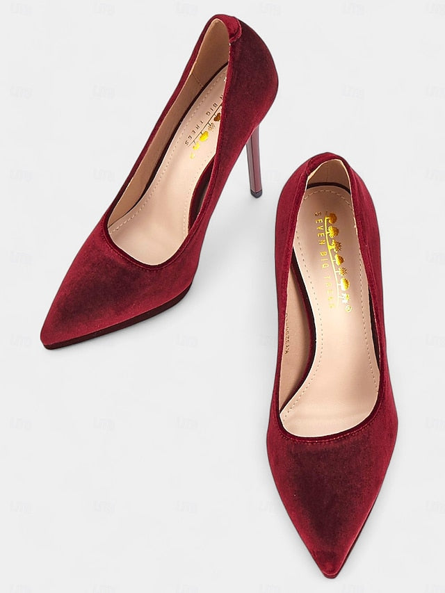 Heel Pumps and Women's Velvet Burgundy with Stiletto