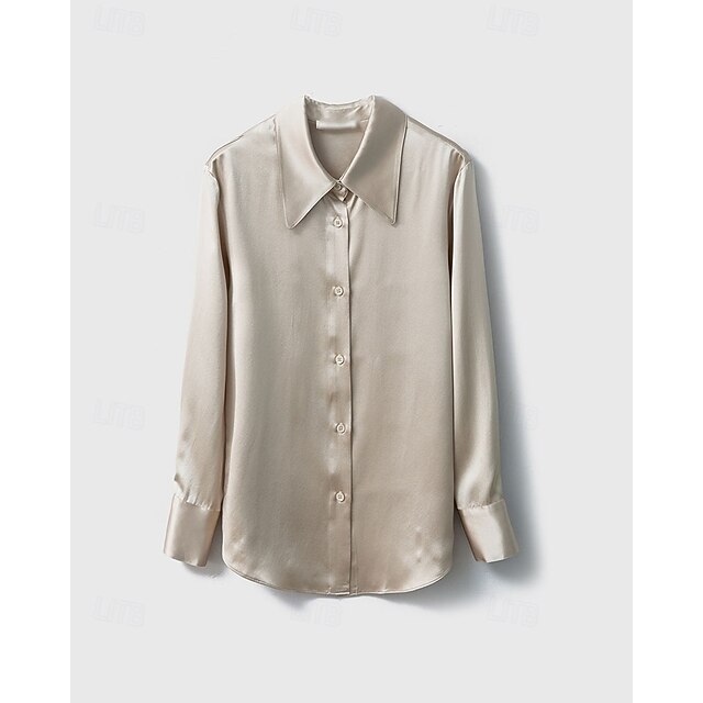 Women's Shirt Elegant Satin Top Silk Shirt Buttons Plain