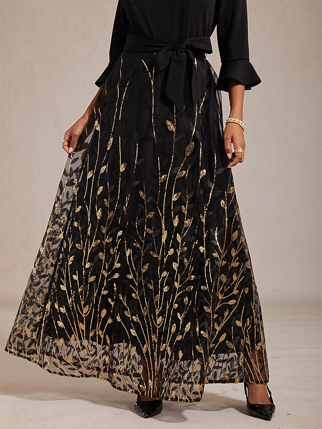 Women's Maxi Dress A Line Dress Sequins Embroidered Tulle
