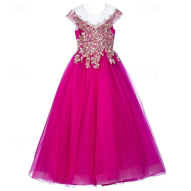 Kids Short Party Dress Sleeve Girls' Solid Color
