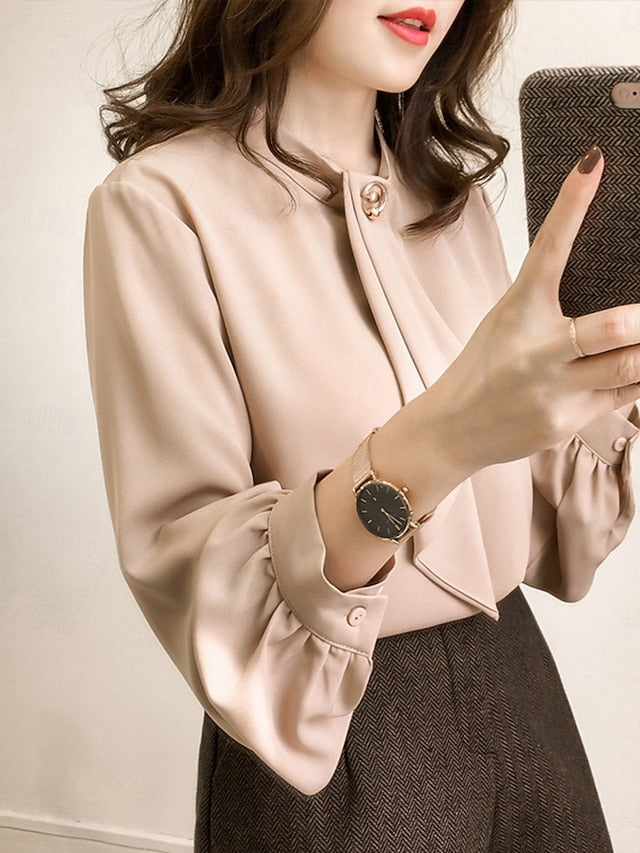 Women's Shirt Blouse Chiffon Tops Ruched Plain Active