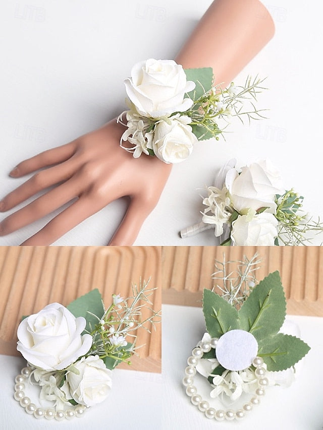 White Set Wrist and Rose Elegant Boutonniere – Corsage