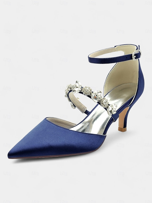 Black - Rhinestone Embellishments with Heels Women's Satin