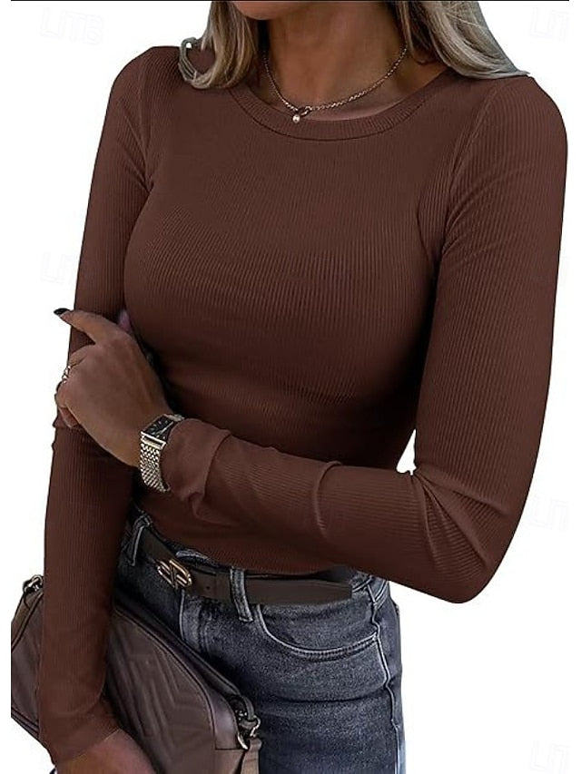 Women's Blouse Solid Color Stylish Basic Casual Long Sleeve
