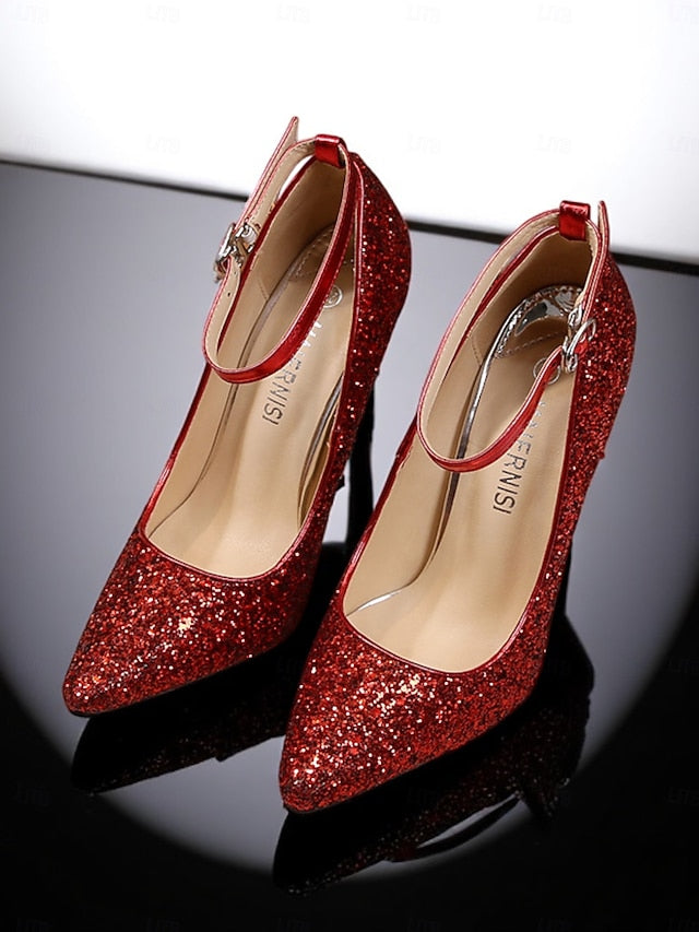Toe – Glitter Pointed Heels Women's Sparkly Stiletto Gold