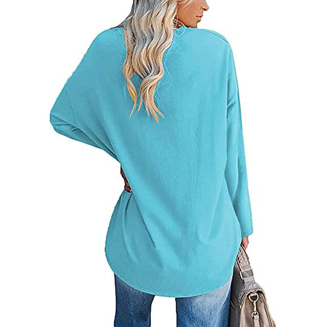 Women's T Shirt Plain Basic Long Sleeve V Neck Regular Tops