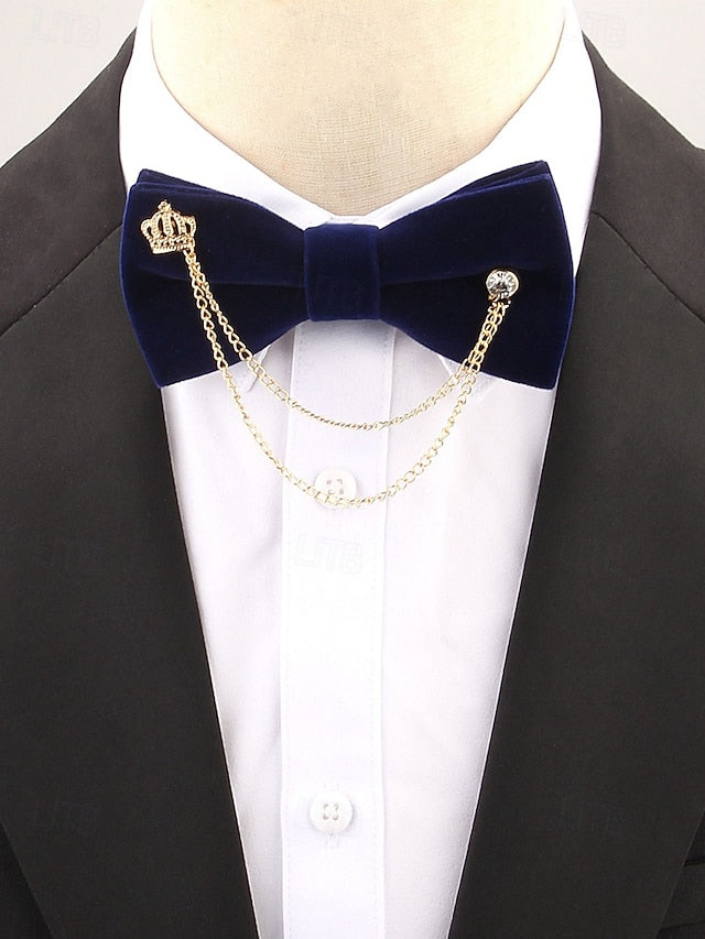 Men's Velvet with Tie – and Chain Detail Crown Bow