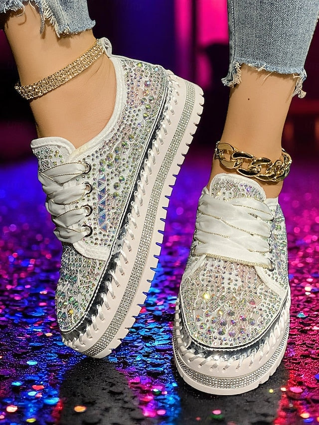 with Silver Sneakers Women's Rhinestone Sparkling Accents