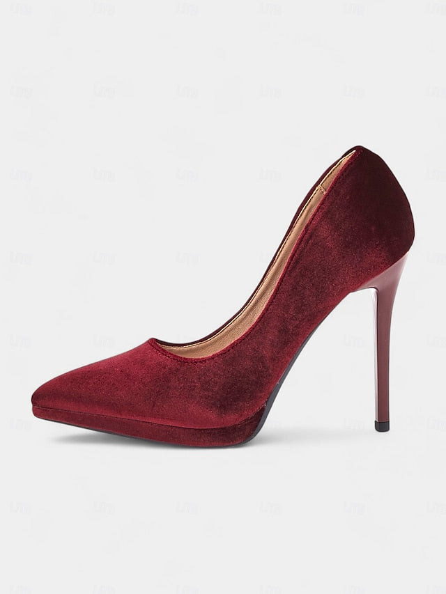 Heel Pumps and Women's Velvet Burgundy with Stiletto