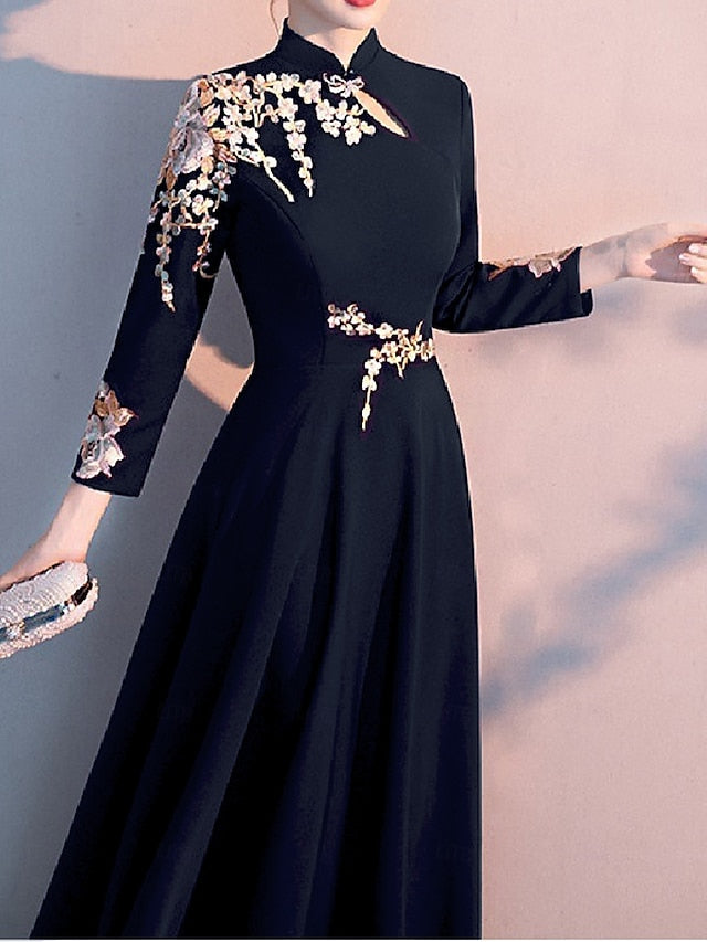 A-Line Mother of the Bride Dress Elegant Simple High Neck Floor