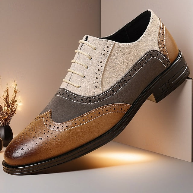 Classic Oxford Shoes Brogue and Men's Gray Brown