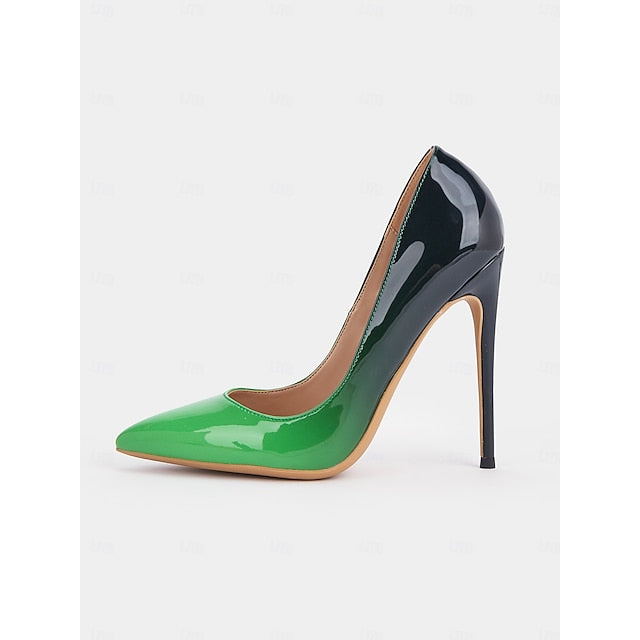 Black Women's Pointed Patent Leather Toe Pumps Green