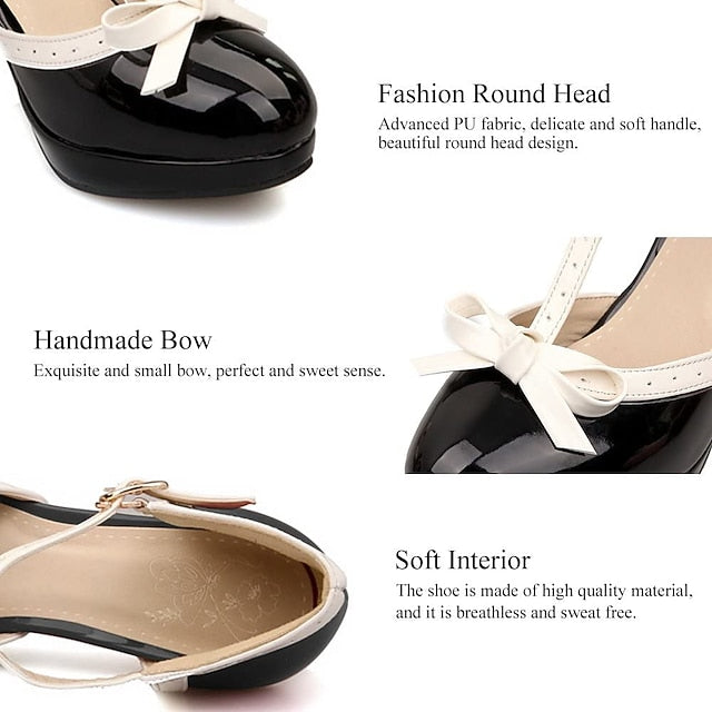 with Leather White Patent T-Strap Women's High Heels Black