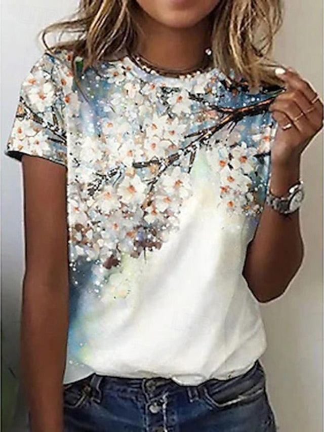 Women's T Shirt Print Floral Fashion Short Sleeve Round