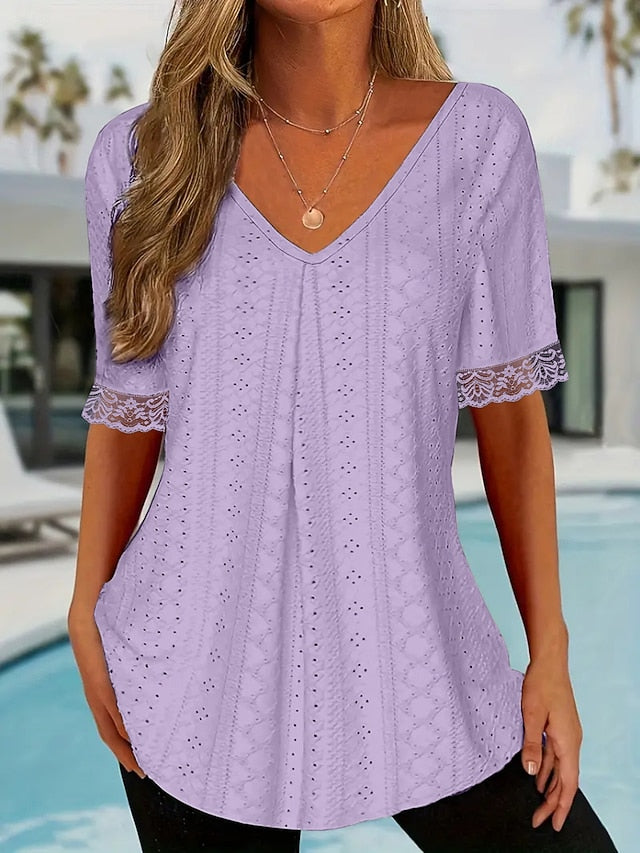 Women's T Shirt Lace Embroidered Plain Elegant Fashion
