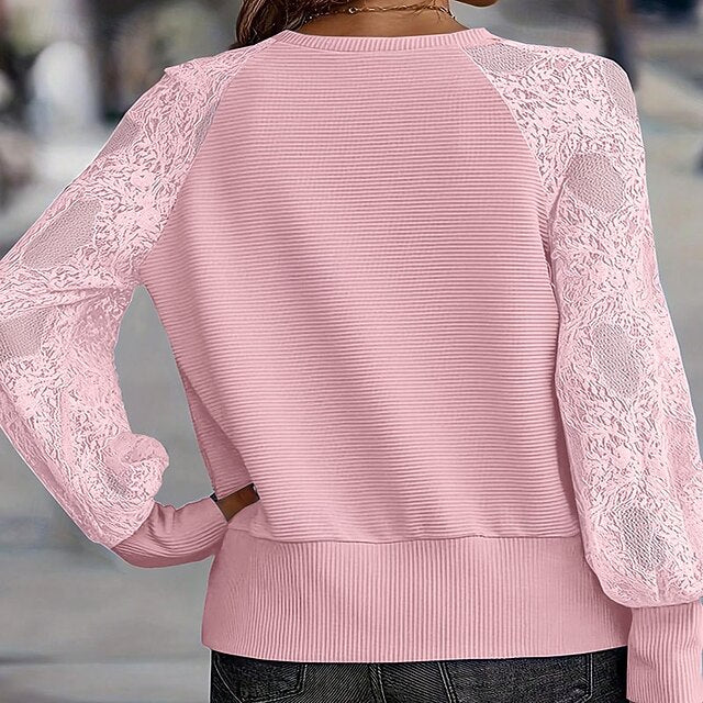 Women's Lace Splicing Top Blouse Ruched Lace Patchwork